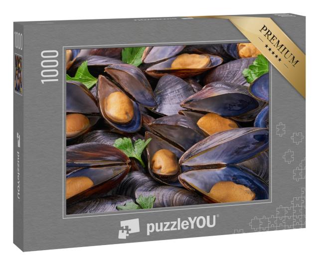 Puzzle 1000 Teile „Nahaufnahme von gekochten Muscheln“