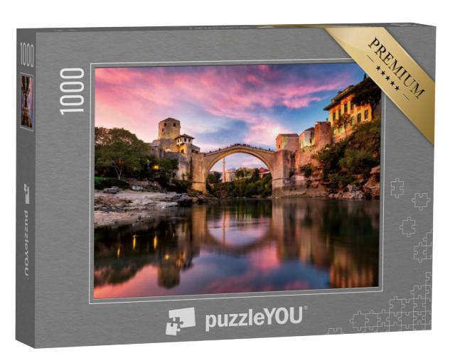 Puzzel 1000 stukjes „Zonsondergang boven het oude centrum van Mostar in Bosnië“