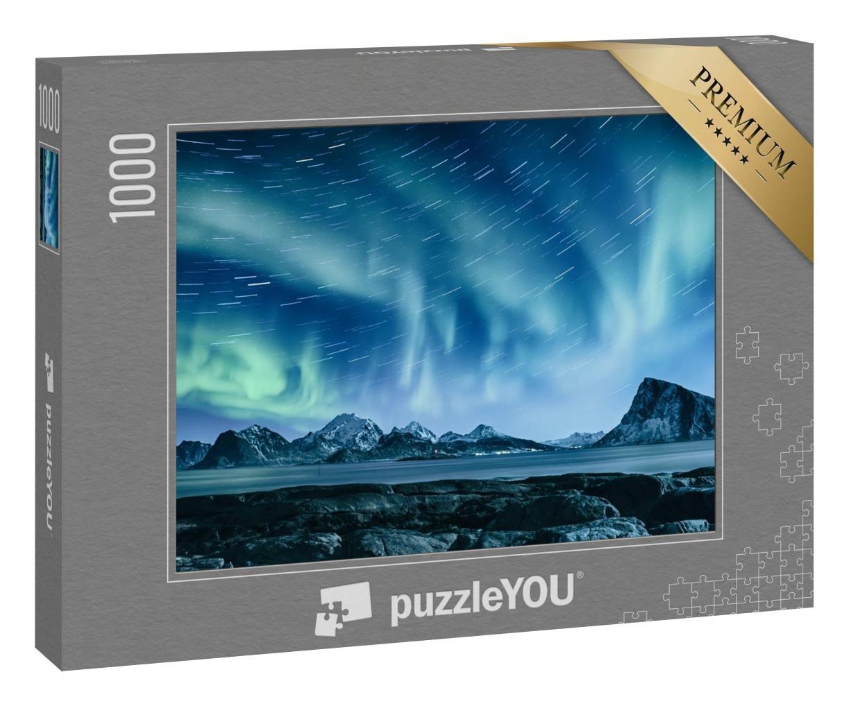 Puzzle 1000 Teile „Aurora Borealis im Winter auf den Lofoten, Norwegen“