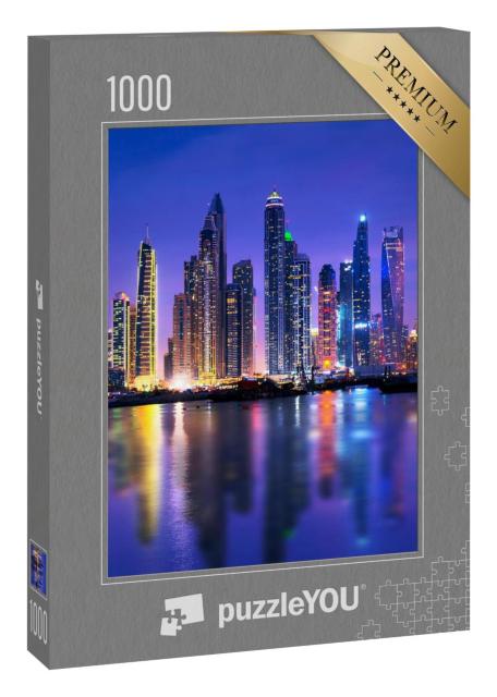 Puzzle 1000 Teile „Skyline des Jachthafens von Dubai bei Nacht“