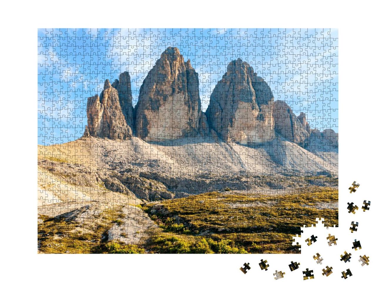 Puzzle 1000 Teile „Die Drei Zinnen am Abend, Dolomiten, Südtirol“