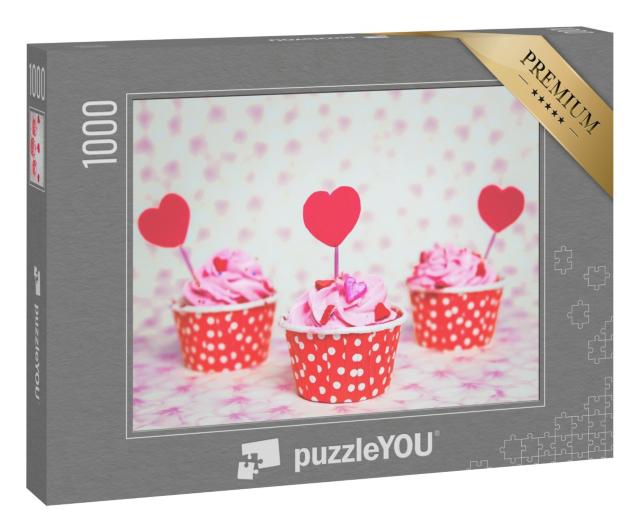 Puzzle 1000 Teile „Bunter Liebes-Cupcake für den Valentinstag“