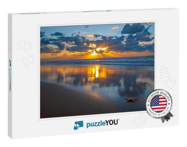 Sunset Along the North Sea Beach of Oostende Ostend with... Jigsaw Puzzle