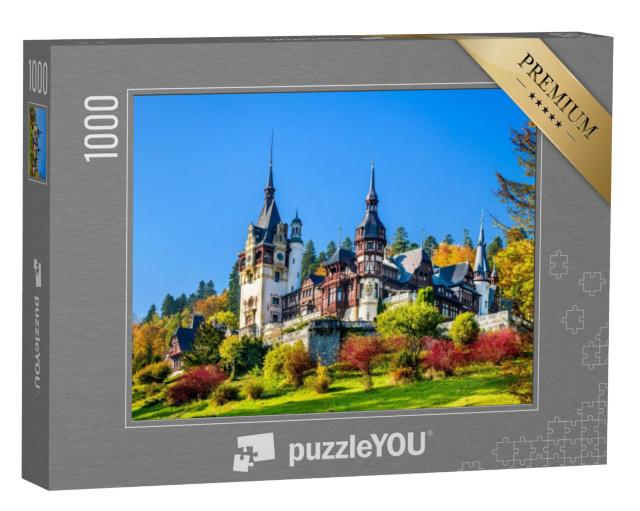 Puzzel 1000 stukjes „Het koninklijk kasteel van Peles met siertuin, Karpaten, Roemenië“