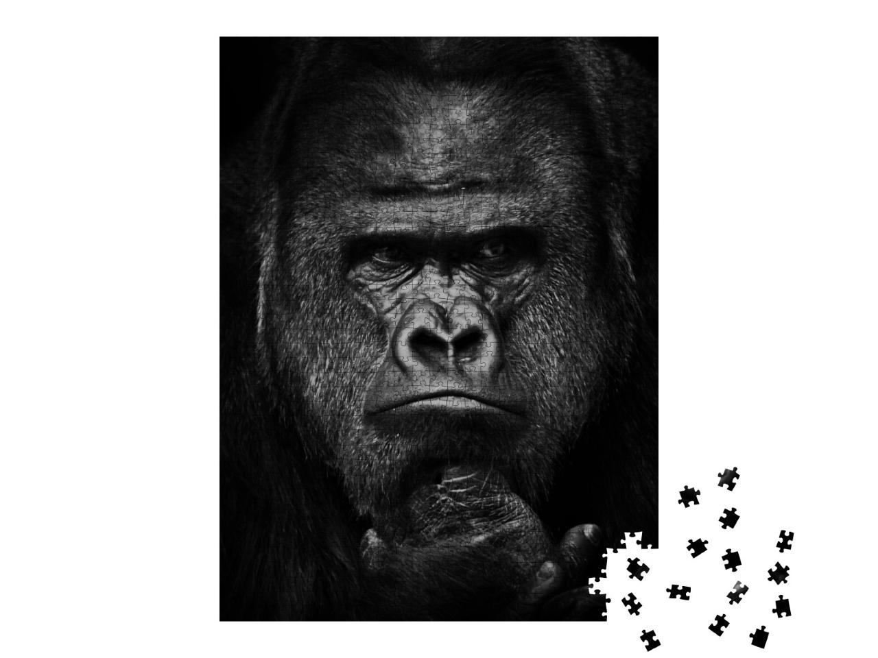 Puzzle 1000 Teile „Schwerer Blick des starken dominanten männlichen Gorillas“