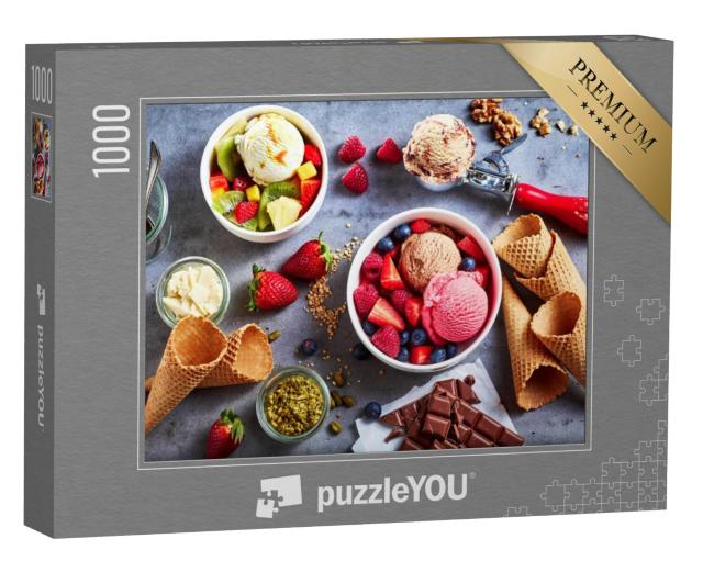 Puzzel 1000 stukjes „Kleurrijke bolletjes ijs en vers fruit“