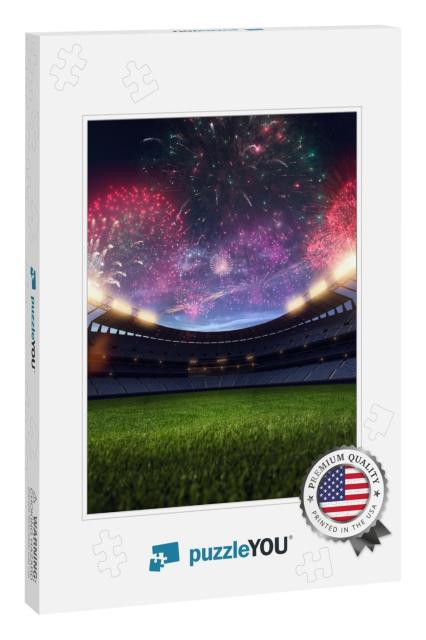 Stadium Night Light Without People Fireworks 3D Rendering... Jigsaw Puzzle