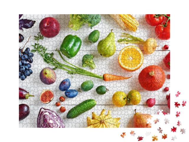 Puzzle 1000 Teile „Obst und Gemüse auf einem weißen Tisch“
