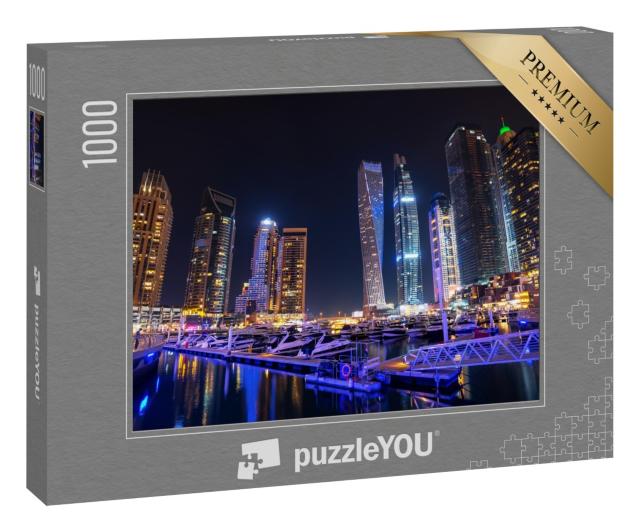 Puzzle 1000 Teile „Yachthafen Dubai bei Nacht, Vereinigte Arabische Emirate“