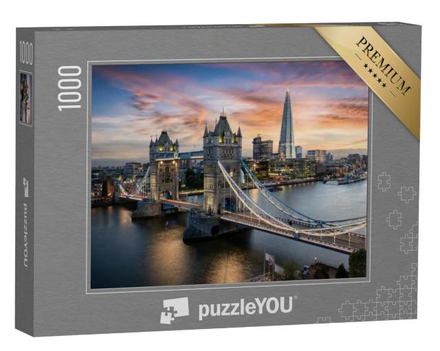 Puzzel 1000 stukjes „Zicht op de 's avonds verlichte Tower Bridge, Londen, Engeland“