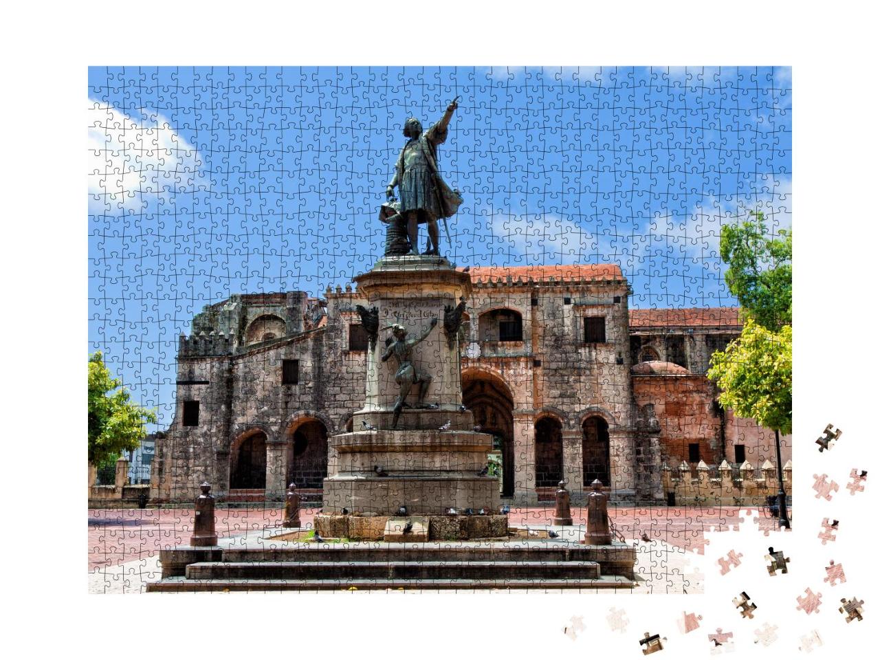 Puzzle 1000 Teile „Kolumbus-Statue und Kathedrale, Parque Colon, Santo Domingo, Karibik“