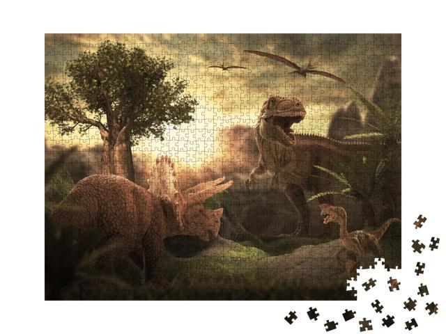 Puzzle 1000 Teile „Tyrannosaurus Rex auf Beutejagd“