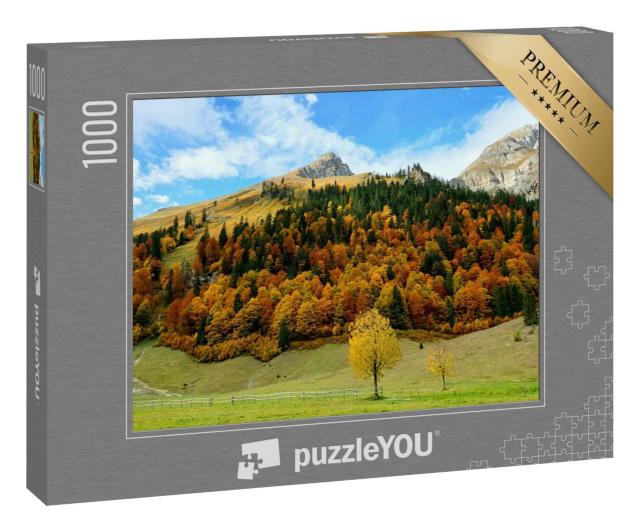 Puzzle 1000 Teile „Großer Ahornboden mit herbstlichen Ahornbäumen, Tirol“