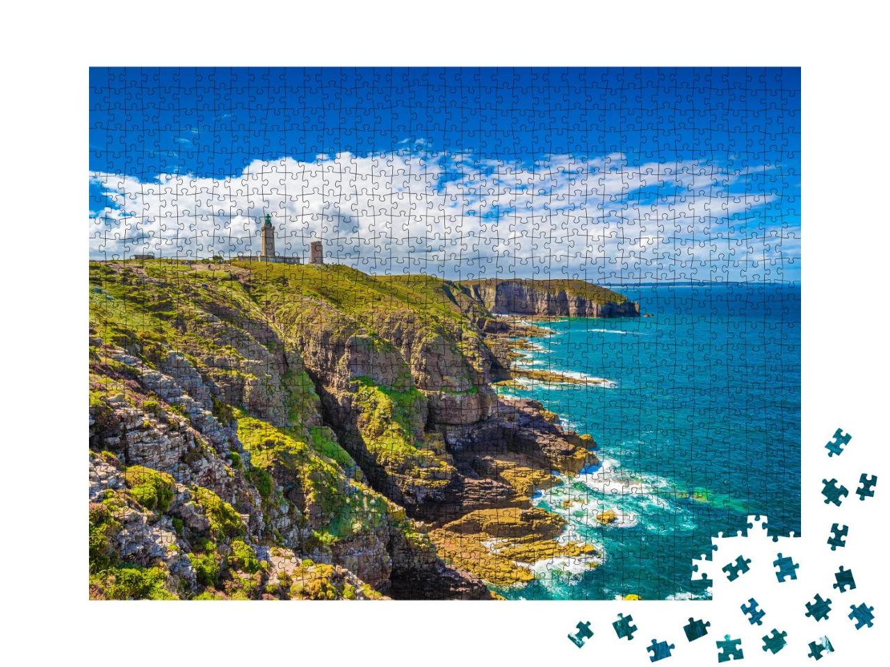 Puzzle 1000 Teile „Küste mit Leuchtturm: Halbinsel Cap Frehel in der Bretagne, Frankreich“