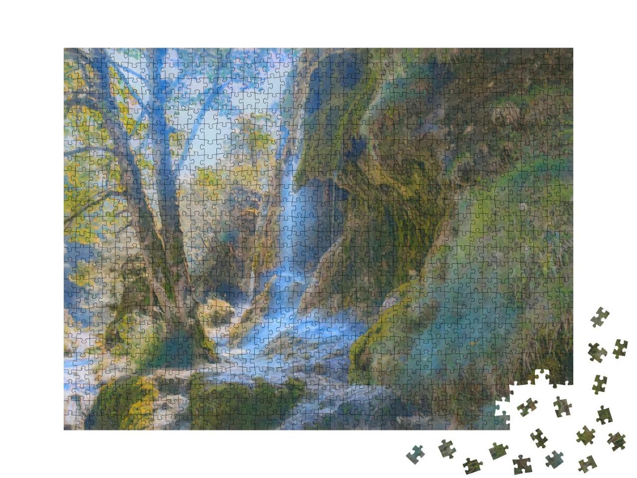 Puzzle 1000 Teile „im Kunst-Stil von Claude Monet - Wasserfälle in den Ammergauer Alpen, Deutschland“