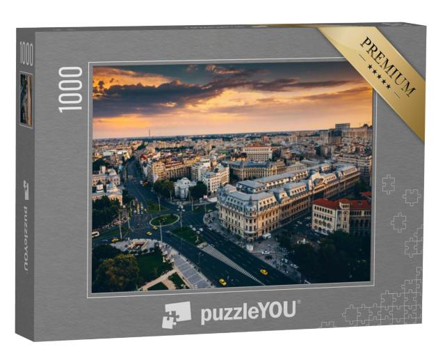 Puzzel 1000 stukjes „Boekarest: Bovenaanzicht bij zonsopgang“