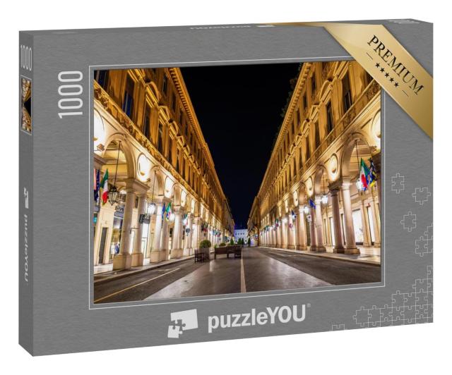 Puzzle 1000 Teile „Die Via Roma bei Nacht, eine Straße im Zentrum von Turin in Italien“