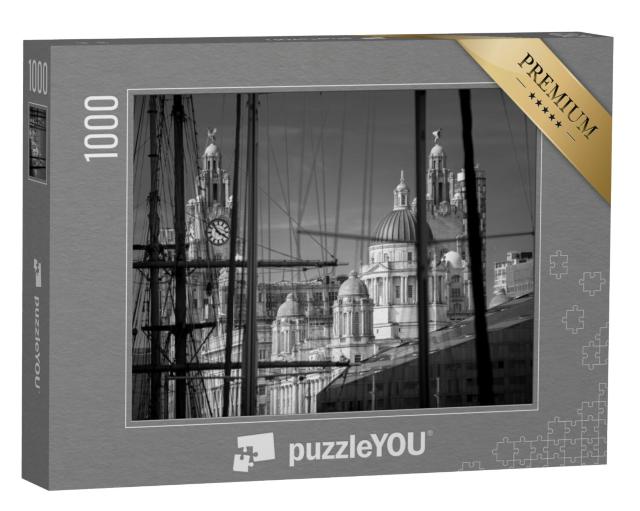 Puzzel 1000 stukjes „Tuigage en masten van schepen in de oude haven van Liverpool“