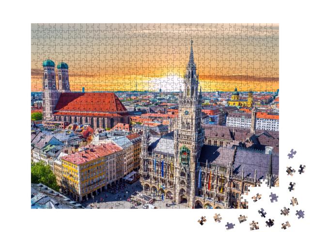 Puzzle 1000 Teile „Einfach schön: München bei Sonnenuntergang, Bayern, Deutschland“