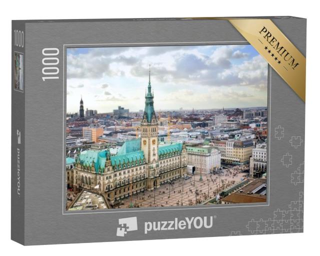 Puzzel 1000 stukjes „Indrukwekkend stadhuis in Hamburg, Duitsland“