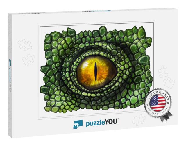 Dinosaur & Dragon Eye with Scales. Watercolor Drawing... Jigsaw Puzzle