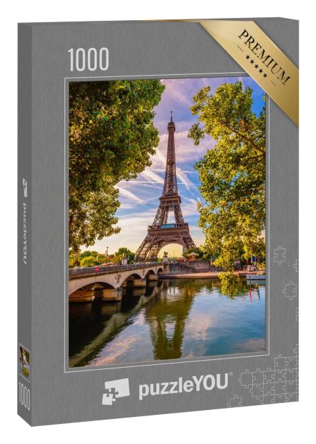 Puzzle 1000 Teile „Eiffelturm und Fluss Seine, Wahrzeichen von Paris, Frankreich“