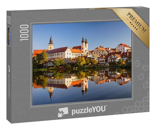 Puzzle „Blick auf Telc über den Teich mit Reflexionen, Südmähren, Tschechische Republik“