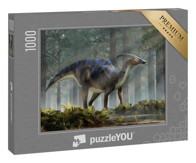 Puzzle 100 Teile „Parasaurolophus, eine Art pflanzenfressender Dinosaurier, 3D-Rendering“