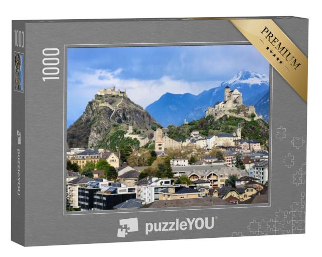 Puzzel 1000 stukjes „De historische stad Sion met zijn twee kastelen“