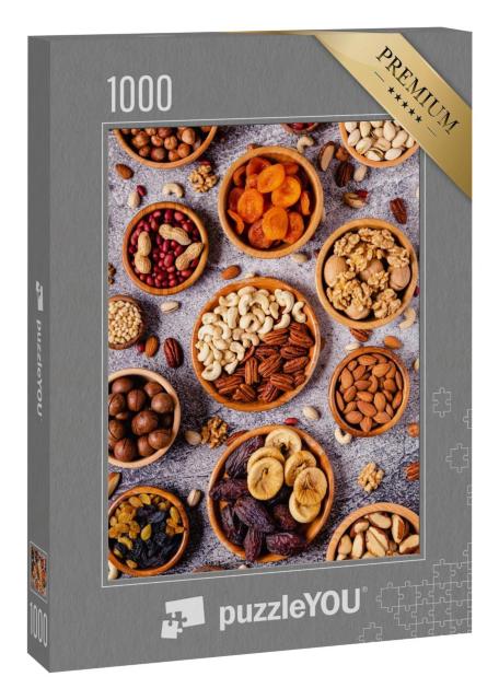 Puzzle 1000 Teile „Nüsse und Trockenfrüchte in Holzschalen“