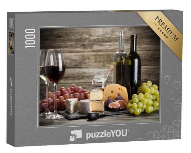 Puzzel 1000 stukjes „Wijn- en kaasstilleven met vijgen en druiven“