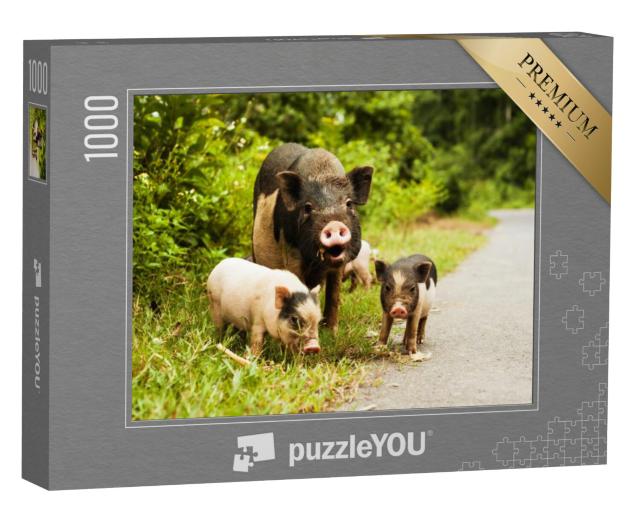 Puzzel 1000 stukjes „Moederzeug met gevlekte biggen“