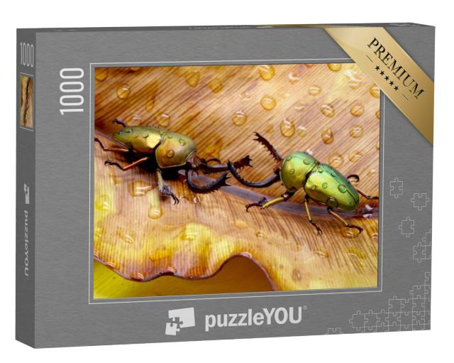 Puzzel 1000 stukjes „Twee vechtende zaagtandkevers, Papoea-Nieuw-Guinea“