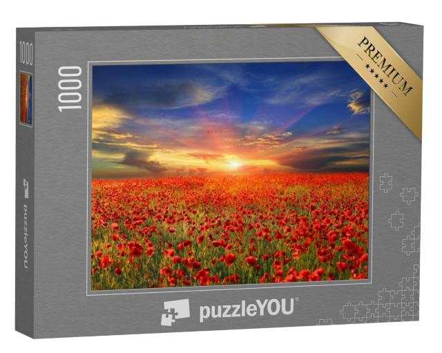 Puzzel 1000 stukjes „Zonsondergang over klaprozenveld“