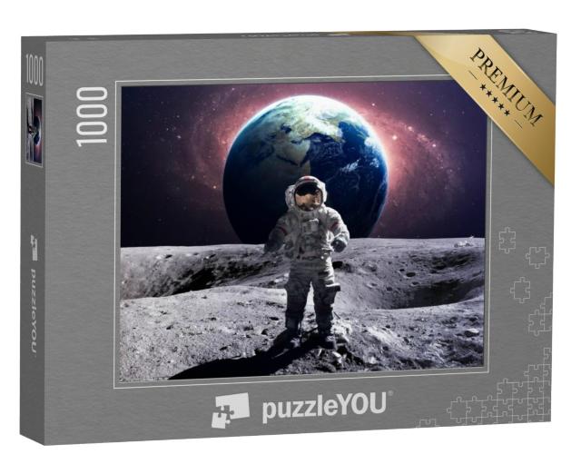 Puzzel 1000 stukjes „Dappere astronaut op een ruimtewandeling op de maan“