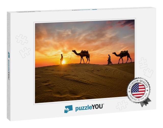 Indian Cameleers Camel Driver Bedouin with Camel Silhouet... Jigsaw Puzzle
