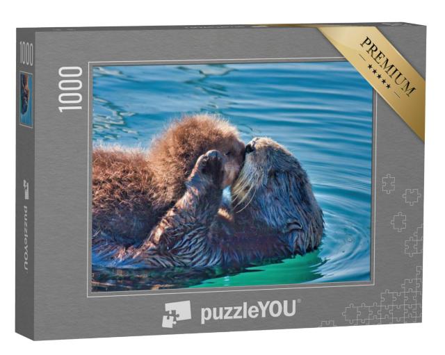 Puzzel 1000 stukjes „Een kus van mama voor de zeeotterbaby“