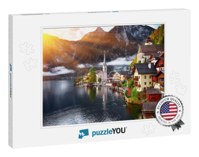 Scenic View of Famous Hallstatt Mountain Village with Hal... Jigsaw Puzzle