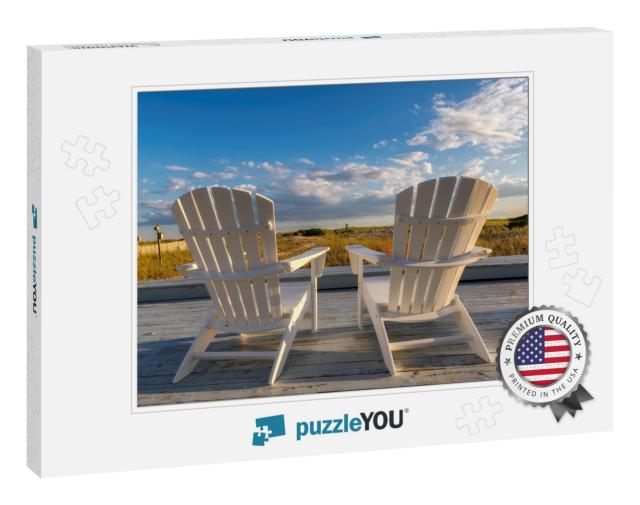 Beach Chair on Cape Cod Beach At Sunset, Cape Cod, Massac... Jigsaw Puzzle