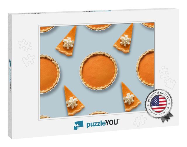Seamless Pattern of American Pumpkin Pie with Whipped Cre... Jigsaw Puzzle