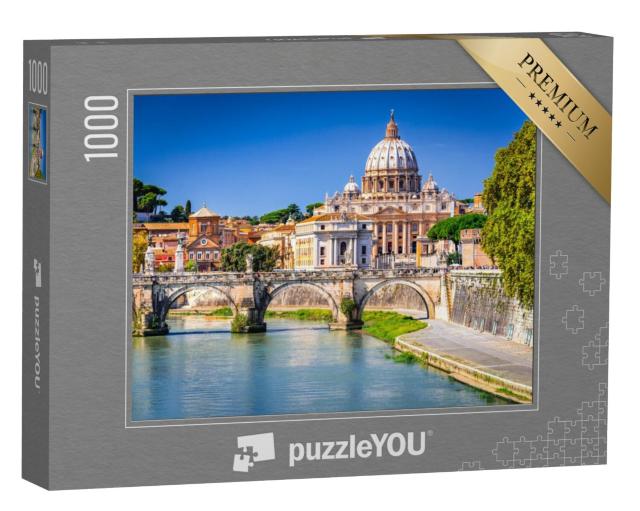 Puzzel 1000 stukjes „Vaticaanse koepel van de Sint-Pietersbasiliek over de Tiber, Rome“