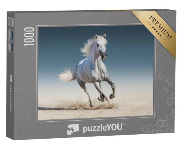 Puzzel 1000 stukjes „Wit paard rent in galop“