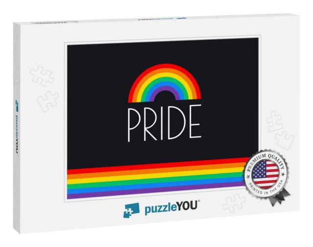 Pride Month Rainbow Flag Typography with Pride Rai... Jigsaw Puzzle