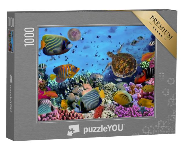 Puzzel 1000 stukjes „Kleurrijk koraalrif met vissen en zeeschildpadden“