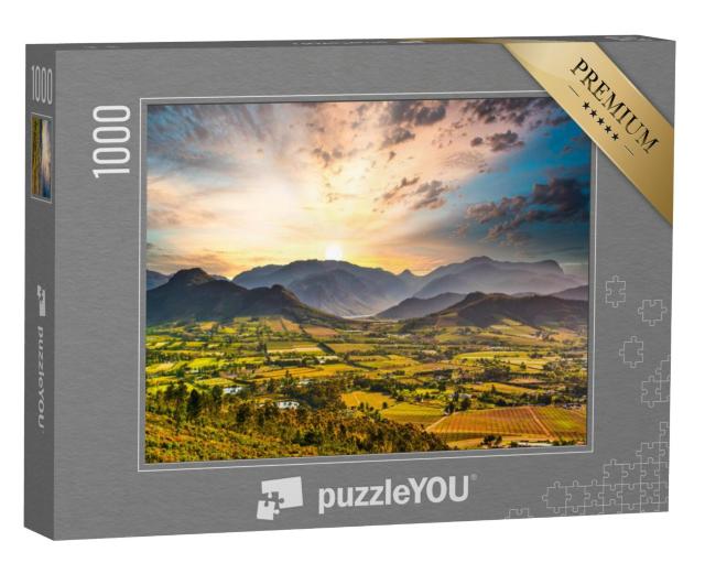 Puzzel 1000 stukjes „Franschhoek wijnstad bij zonsondergang, Zuid-Afrika“