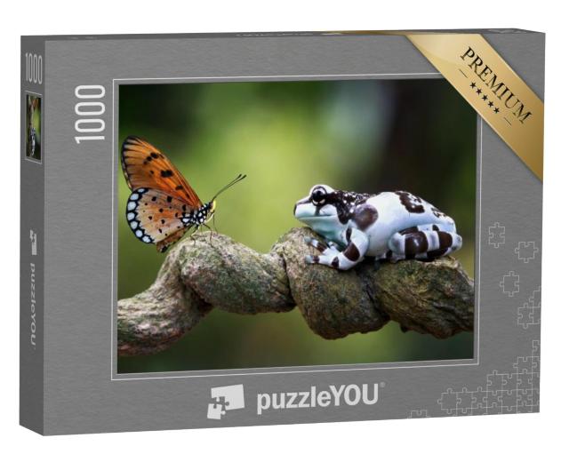 Puzzel 1000 stukjes „Amazone melkkikker, oog in oog met een vlinder“