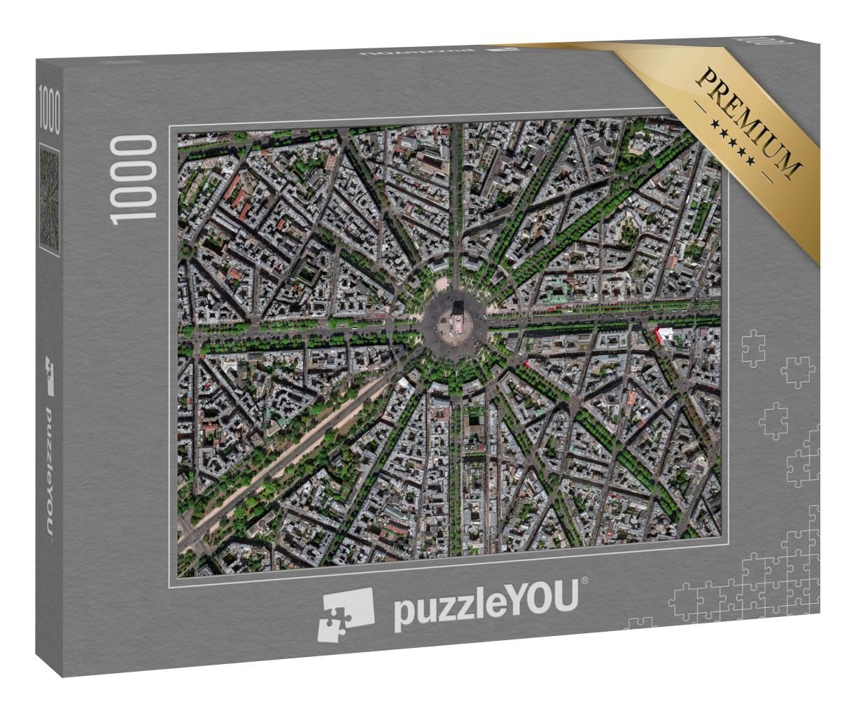 Puzzle 1000 Teile „Spektakuläre Luftaufnahme von Paris mit Arc de Triomphe“