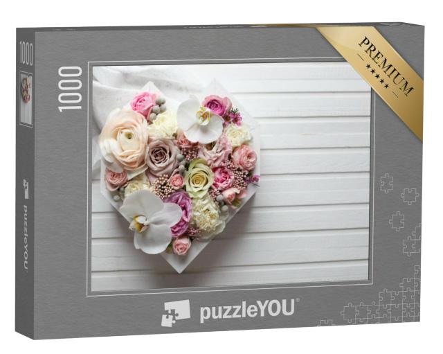 Puzzel 1000 stukjes „Groot bloemenhart met pastelkleuren“