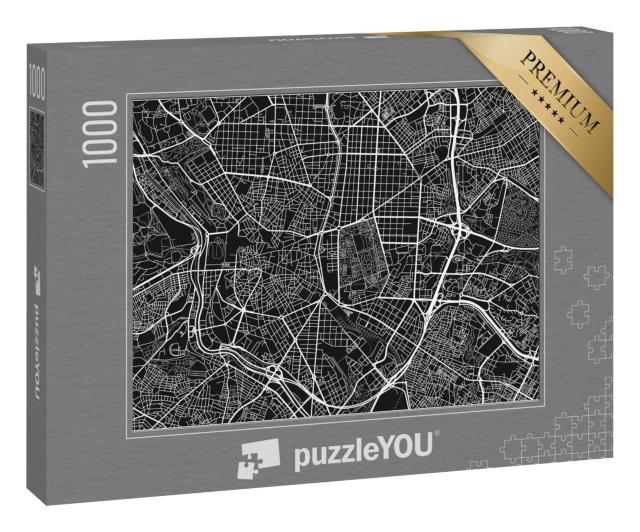 Puzzle „Der schwarz-weiß Stadtplan von Madrid“