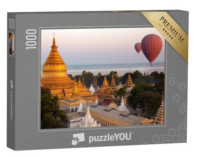 Puzzel 1000 stukjes „Luchtfoto van heteluchtballonnen bij de Shwezigon Pagode, Myanmar“